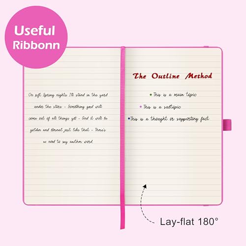 Ruled Notebook/Journal - Classic Lined Journal/Notebook, 5.3'' x 8.26'', Hardcover with Thick Paper, Banded + Pen Holder +Inner Pocket - Raspberry - color: Raspberry, size: Ruled