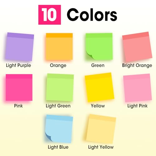 120 Pads Sticky Notes 3x3, Bright Colors Self-Stick Pads Bulk, Super Sticky Notes, School Supplies, Office Products, 50 Sheet/Pad