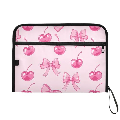 Gredecor 13 Pockets File Folder Organizer A4/Letter Water Resistant Document Bag with Zipper Filing Folder Expanding File Pouch Storage for School Office, Cherry Red Bows - color: Cherry Red Bows