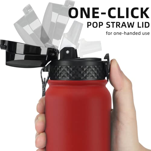 Fanhaw 20 Oz Kids Insulated Stainless Steel Water Bottle with Straw Lid, Leakproof & Anti-Dust Everyday Use Bottle for School, Women & Men, Back to School Essentials (Red) - color: Red, style: 20 Ounces
