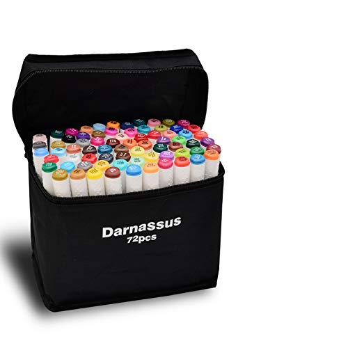 Darnassus 72pcs Colors Dual Tip Art Markers, Alcohol Based, Highlighter Pen, Sketch Drawing, Chisel/Fine Twin Tips, For Adult Coloring Markers, Triangular Shape