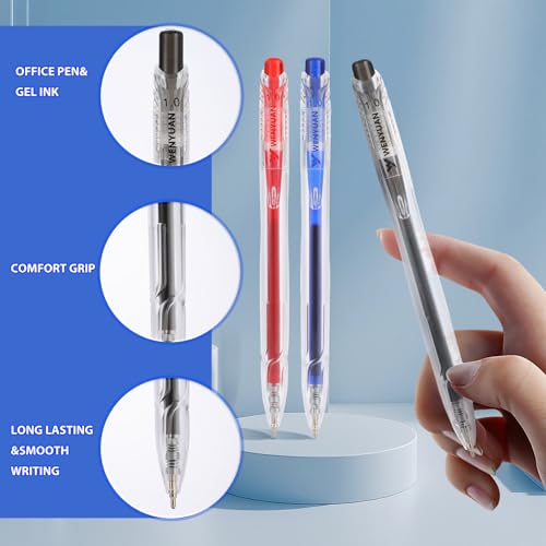 WY WENYUAN Gel Pens Set, 12 Pack Retractable Quick Dry Pens with Black Red Blue Ink, 1.0mm Smooth Writing Gel Pens for Teachers, Note Taking, Journaling, School & Office Supplies - color: Red&Black&Blue