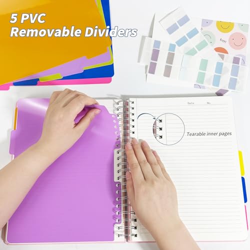 5 Subject Notebook College Ruled, 300 Pages A4 Hardcover Spiral Notebook with Removable Dividers Tabs 8.5" x 11" 100GSM Large Lined Journal Notebooks for Work School - color: black