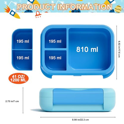 Kids Bento Lunch Box, 5-Compartment Leakproof Container with handle Movable Snack Box BPA-Free, Dishwasher & Microwave Safe Utensils Included for Kids/Adults | School, Office & Travel | Green - color: Green-41oz