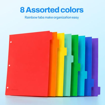 SUNEE 8 Tab Binder Dividers,Plastic Dividers for 3 Ring Binder,3 Ring Binder Dividers with Tabs for School Office Home Supplies,Bright Color, 1 Set
