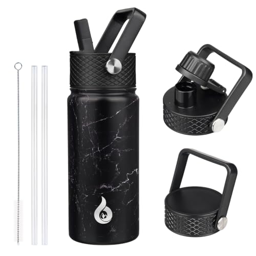 BJPKPK 18oz Insulated Water Bottle with Straw Lid, Stainless Steel Bottle | 3 Lids Included, Keep Cold & Hot, BPA-Free Leakproof Vacuum Bottle, Metal Water Bottle for office, Gym, Travel & Outdoor - color: Midnight, size: 18 Ounces