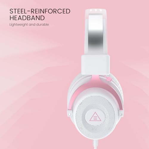 EKSA E900 Gaming Headset with Microphone - PC Headset with Detachable Noise Canceling Mic, 3D Surround Sound, Wired Headphone for PS4, PS5, Xbox, Computer, Laptop, Switch, Handheld - color: Pink