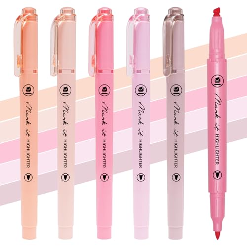 Pink Highlighters, 5 Pack Aesthetic Bible Highlighters No Bleed, Pastel Highlighter Assorted Colors, Cute Highlighter Dual Tip For Journaling Supplies - color: 5 Pink Colors