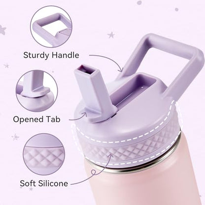 Fijinhom 12 oz Kids Water Bottle, Toddler Water Bottle with Straw, Boys&Girls Bottle for School, 304 Stainless Steel Vacuum Insulated Bottle for Kids, BPA-Free, Leak-Proof, Purple Pink - color: Purple Pink