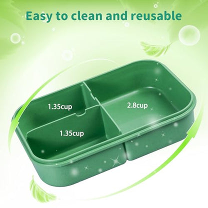 Itopor Bento Box for Kids & Adults, Lunch Box 46 oz, Sage Green | Wheat straw material, BPA-free, leakproof, 3 compartments, microwave & dishwasher safe, for school, office & travel - color: Sage Green
