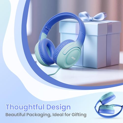 Acer Kids Headphones - 85/94dB Volume Limiter, Foldable Wired Over Ear Headphones for Travel, 3.5mm Jack, Toddler Headphones for School, Travel, iPad, Tablet, Blue Gradient, HK03 - color: Blue Gradient