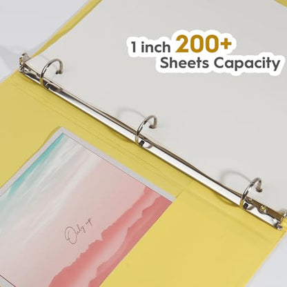 COMIX Standard 3 Ring Binder 1 inch with Clear View Cover, 1" Round Ring View Binder Holds 200 Sheets of US Letter Size Paper, 6 Pack (Lemon Yellow) - color: Lemon Yellow, size: 1 inch