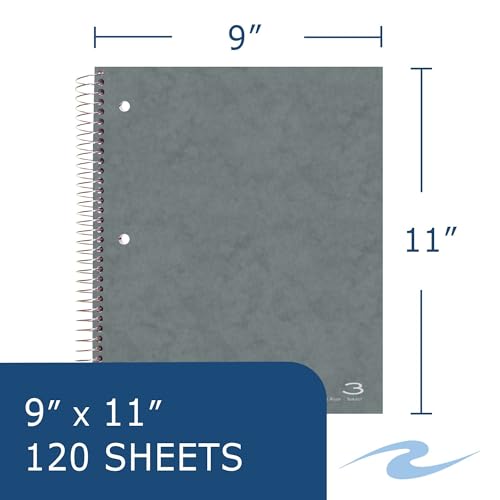 ROARING SPRING 3 Subject Spiral Notebook, 11" x 9", College Ruled, 120 Perforated Sheets, Assorted Eco Press Covers, 3 Double Storage Pockets, Made in USA - size: 11" x 9" 120 Sheets, style: Single Notebook