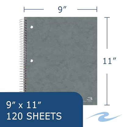 ROARING SPRING 3 Subject Spiral Notebook, 11" x 9", College Ruled, 120 Perforated Sheets, Assorted Eco Press Covers, 3 Double Storage Pockets, Made in USA - size: 11" x 9" 120 Sheets, style: Single Notebook