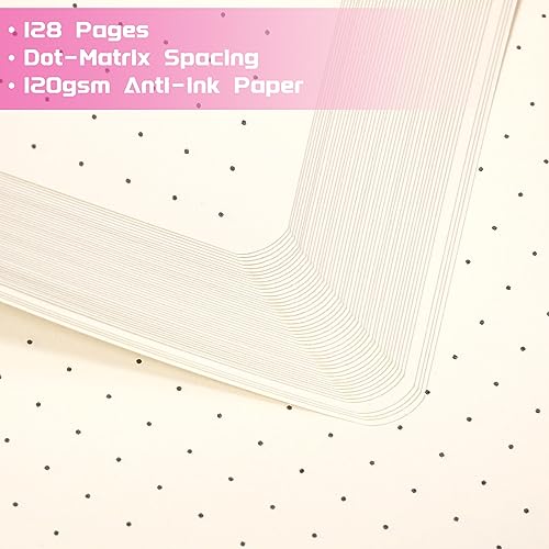 Dotted Journal/Notebook - Dot Grid Hard Cover Notebook, Premium Thick Paper with Fine Inner Pocket, Black Smooth Faux Leather, Pen Loop, 5.3'' x 8.26'' - Raspberry - color: Raspberry, size: Dotted