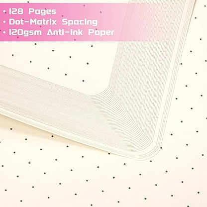 Dotted Journal/Notebook - Dot Grid Hard Cover Notebook, Premium Thick Paper with Fine Inner Pocket, Black Smooth Faux Leather, Pen Loop, 5.3'' x 8.26'' - Raspberry - color: Raspberry, size: Dotted