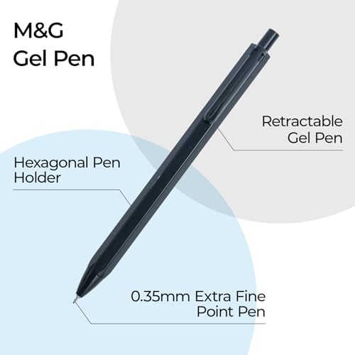 M&G 10 Pcs Gel Pens, 0.35mm Black Ink Gel Pen Fine Point Pens, Retractable Gel Ink Rollerball Pens, Quick Dry Gel Ink Pens with Large Capacity Ink Smooth Writing for Office School