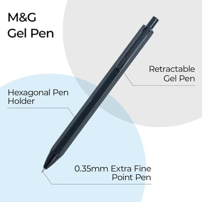 M&G 10 Pcs Gel Pens, 0.35mm Black Ink Gel Pen Fine Point Pens, Retractable Gel Ink Rollerball Pens, Quick Dry Gel Ink Pens with Large Capacity Ink Smooth Writing for Office School