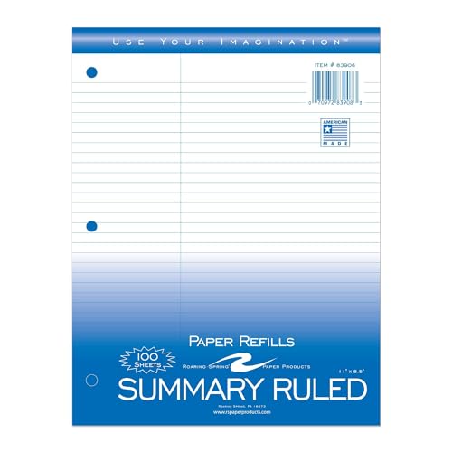 Roaring Spring Loose Leaf Law Paper, 100 Sheets, 8"x10.5" White 15# Law / College Ruled Notebook Filler Paper With Margin, 3-hole Punched, Proudly Made in the USA - size: 11" x 8.5", style: Each