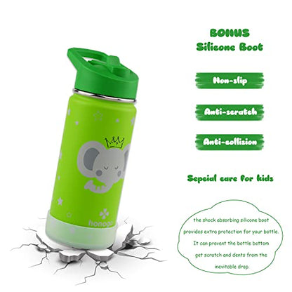 16 oz Stainless Steel Insulated Kids Water Bottle, Leak Proof Metal Thermal Flask with Straw lid, Cute Toddler Tumbler Cup for School Girls & Boys (Green, Elephant) - color: Green, Elephant