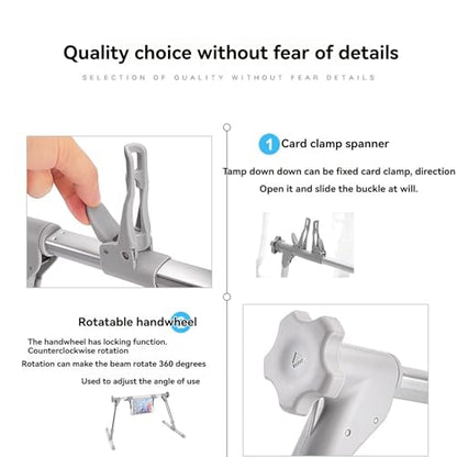 360° Rotatable Tablet Stand for 0-12.9" iPad/Tablets/Phones, Adjustable Height (13.78-17.72") & Foldable Aluminum Holder for Bed, Sofa,Floor,Desk Working, Reading,Watching