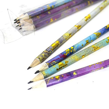 Channie's No. 2 HB 4 Gold Leaf Pencils Set of 12 - Fun Wooden Pencils with Colorful Abstract Patterns - Cute Desk Accessories - style: No. 2 HB Gold Leaf Pencils Set of 12