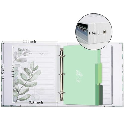 3 Ring Binder - 8.5x11, Full Page Recipe Binder Organizer Set with 25 Recipe Cards & 6 Divider Pages - color: Leaves, size: Large