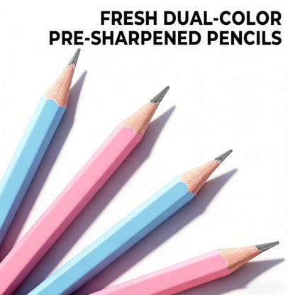 M&G Lucky Series 24 Pack HB Wood-Cased Pencils, Pre-Sharpened with 2 Mini Sharpeners, Cute Blue and Pink Hexagonal Solid Barrels with Matching Erasers for School Office Classroom Supplies - color: Lucky Series Blue & Pink, style: HB