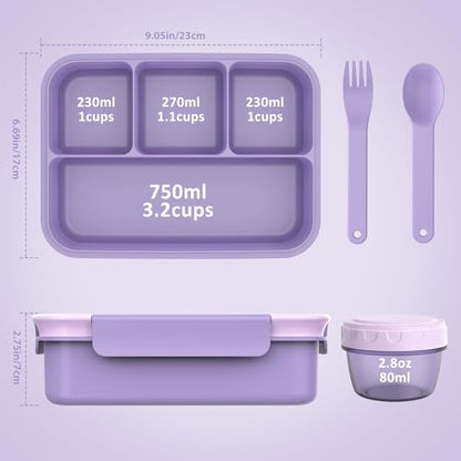 Caperci Bento Box Adult - 50 oz Large Lunch Containers for Adults and Teens, 4-Compartment Bento Lunch Box with Utensils & Leak Proof Sauce Cup, Dishwasher Safe, Durable, BPA-Free (Lavender) - color: Lavender
