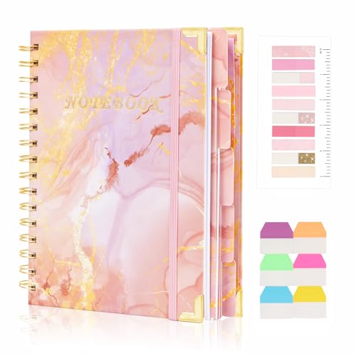Spiral Notebooks for Work, 240 Pages Lined Spiral Journal Notebook, 5 Subject A5 College Ruled Journals for Writing, 8.6”x6.2''Journaling Notebooks for School Office Supplies (Pink Marble) - color: Pink