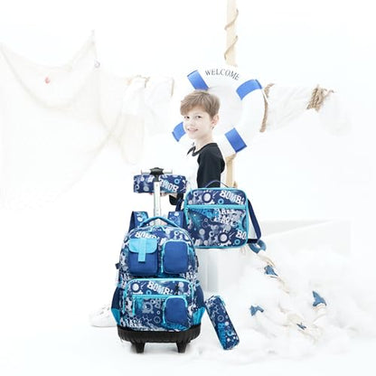 Meetbelify Rolling Backpack for Girls Boys Backpacks with Wheels Kids Carry on Luggage for Girls Boys - color: Boy Football