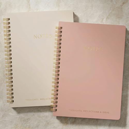 Aesthetic Spiral Notebook Set of 2 For Women and Men - Cute College Ruled 8x6 Bible Study Journal/Notebook with Pockets And Lined Pages - Perfect A5 Supplies to Stay Organized at Work or School - color: pink-beige