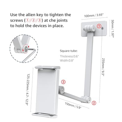 BEWISER Adjustable Tablet Wall Mount Holder, Swivel 360 Rotating, Compatible with 4.7-12.9 inch Devices, High-Grade Aluminium Alloy, White - color: White