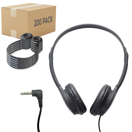 Soundnetic SN313 Bulk Classroom Headphones 200 Pack – Wired On-Ear Stereo Headphones for Students K-12, Leatherette Earpads, 3.5mm Jack, Compatible with Chromebook, Laptop, Computer – School Pack - size: 200 Pack