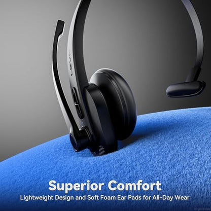 LEVN Wireless Headset with Mic for Work, Bluetooth Headset with Microphone-AI Noise Cancelling, Single-Ear Wireless Headphones with Mic & USB Dongle for PC/Computer/Call Center/Laptop/Teams/Zoom/Home