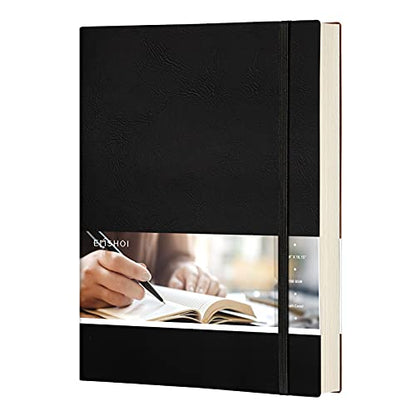 EMSHOI Dotted Journal Notebook, 192 Numbered Pages, B5 Size (7.5'' x 10'') | 100 GSM Thick Paper, Leather Softcover, Dot Grid, for Journaling, Planning, Tracking & Sketching (Black) - color: Black, style: Dotted