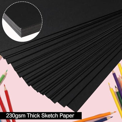 30 Sheets Black Cardstock, 140lb/230gsm Heavyweight Card Stock Art Paper Pad, 8.3"x 11.7" Black Paper for Sketching, DIY Projects, Invitations and Drawing