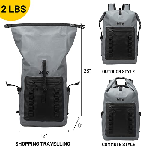 MIER Roll Top Waterproof Backpack Floating Dry Bag for Men Women | Heavy Duty Dry Sack, Cushioned Back, Multi-Pockets, Adjustable Chest Strap,For Kayaking Beach Boating Swimming Hiking Travel - color: Dark Gray