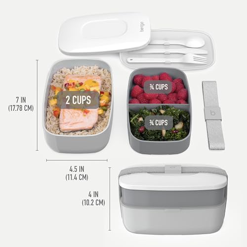 Bentgo Classic Stackable 3-Compartment Adult Bento-Style Lunch Box | Removable Utensil Set and Sealing Strap, BPA-Free, Food Container Ideal for Meal Prep, Work, and On the Go (Gray) - color: Gray