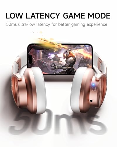 Picun B8 Bluetooth Headphones, 120H Playtime Headphone Wireless Bluetooth with 3 EQ Modes, Low Latency, Hands-Free Calls, Over Ear Headphones for Travel Home Office Cellphone PC - color: Rose Gold