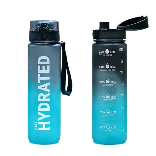 32oz Water Bottle with Time Marker, Leakproof & Durable BPA Free Wide Mouth Bottle for Gym, Travel, Home, School, Office (1 Bottle) - Black Blue - color: Black Blue