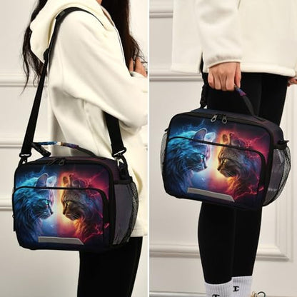 MNSRUU Student Lunch Bag Cat Lightning Insulated DinnerTotes Picnic Bag Lunch Box with Adjustable Shoulder Strap for Teen Kids Adults - color: Cat A 0202