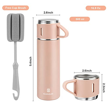 Stainless Steel Thermo 500ml/16.9oz Vacuum Insulated Bottle with Cup for Coffee Hot drink and Cold drink water flask.(Pink,Single) - color: Pink (Single), size: 16.9 Ounces