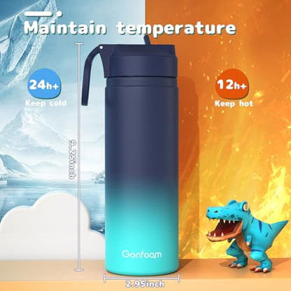 Gonfoam 20oz Kids Stainless Steel Insulated Water Bottle, 2 Pack | DIY Stickers, BPA-free, Leak-proof, Sturdy, Keeps Cold 24h, Easy to Carry, Easy to Clean, Back to School, Gifts - color: Blue/Purple, size: 20 Ounces