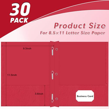 Two Pocket Folders, PANDRI 30 Pack Two Pocket Folders with Prongs, 3 Prong Folders Designed for Office and Classroom, Letter Size Red - color: Red