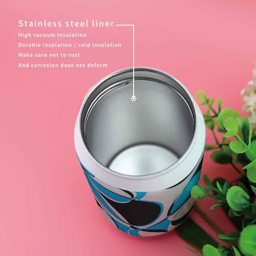 T&H XHome Abstract Circle Art 10oz Stainless Steel Tumbler with Lid & Straw-Double Wall Vacuum Insulated Travel Mug Modern Blue Grey Geometric Water Bottle Coffee Beverage Drinks Cup - size: 10 Ounces