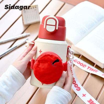 SDGA+ Kids Insulated Water Bottle with Shoulder Strap - 22 oz Kawaii Stainless Steel Tumbler with 3D Fuzzy Charm, Leak-Proof Flip Top & Vacuum Flask for School, Travel, BPA Free, Red - color: Red