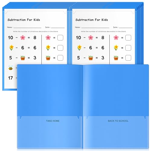 Henoyso 24 Pcs Plastic Folders with Clear Front Pockets Heavy Duty Take Home Back to School Pockets Homework Folders for School Students Parent Teacher Classroom Communication (Blue) - color: Blue