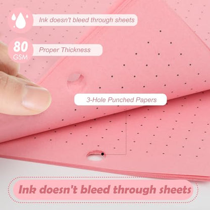 100 sheet Half Letter Dotted Refill Paper 3 Hole Punch 5-1/2 x 8-1/2 College Ruled Dot Grid Paper Refill Colored Mini Binder Paper Planner Inserts Fits Mini 3 Ring Binder Office - style: Dotted