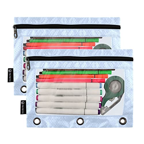 Binder Pouches,Light Steel Blue Pencil Pouch for 3 Ring Binder 2 Pack Clear Pencil Bag with Zipper for Office School Supplies - color: Light Steel Blue